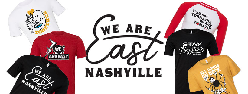 We Are East Nashville Logo with T-shirts